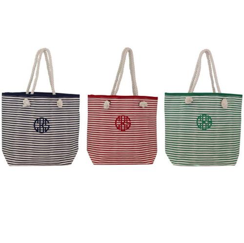 Monogrammed Stripe Canvas Knotted Rope Tote  Apparel & Accessories > Handbags > Tote Handbags