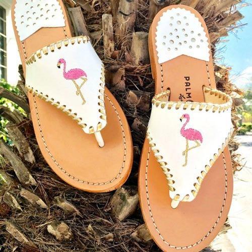 Palm Beach Classic Flamingo Sandals White with Gold  Apparel & Accessories > Shoes > Sandals > Thongs & Flip-Flops
