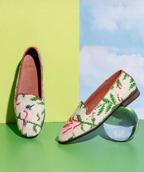 Needlepoint Hummingbird and Flower By Paige Ladies Loafers  Apparel & Accessories > Shoes > Loafers