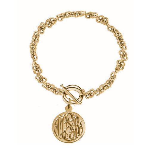 Monogrammed Toggle Bracelet With Hand Engraved Disc   Apparel & Accessories > Jewelry > Bracelets