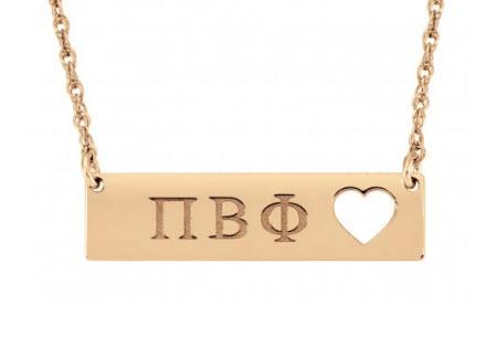 Monogrammed Necklace Greek with Cutout Heart on Solid Bar  Apparel & Accessories > Jewelry > Necklaces