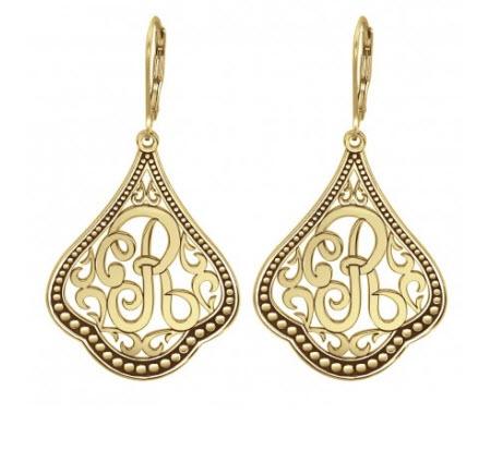 Monogrammed Earrings with Single Scripted Initial   Apparel & Accessories > Jewelry > Earrings