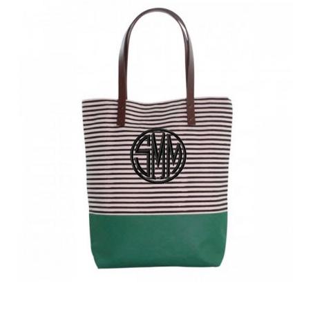 Monogrammed Tote with Black Stripes   Apparel & Accessories > Handbags > Tote Handbags