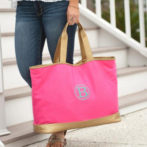 Personalized Hot Pink Canvas Cabana Tote  Apparel & Accessories > Handbags > Tote Handbags