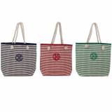 Monogrammed Stripe Canvas Knotted Rope Tote