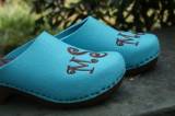 Monogrammed Turquoise Wool Clogs On Brown  . . . 