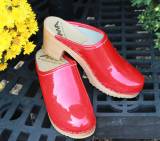 Red Patent High Heel Clogs With No Monogram