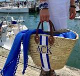 Monogrammed Hand Painted Stripe Straw Tote  . . . 