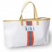 White Canvas Tote With Stripes