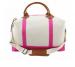Monogrammed Weekender Bag In White Canvas With Pink Trim 