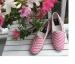 By Paige Ladies Pink And White Herringbone Needlepoint Loafers