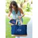 Monogrammed Navy Blue Cabana Cosmetic Bag And Tote Bag