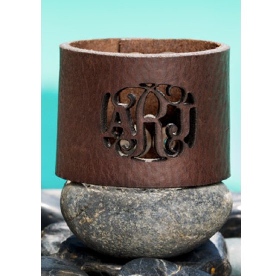 Cutout Script Monogrammed Leather Cuff Bracelet At The Pink Monogram