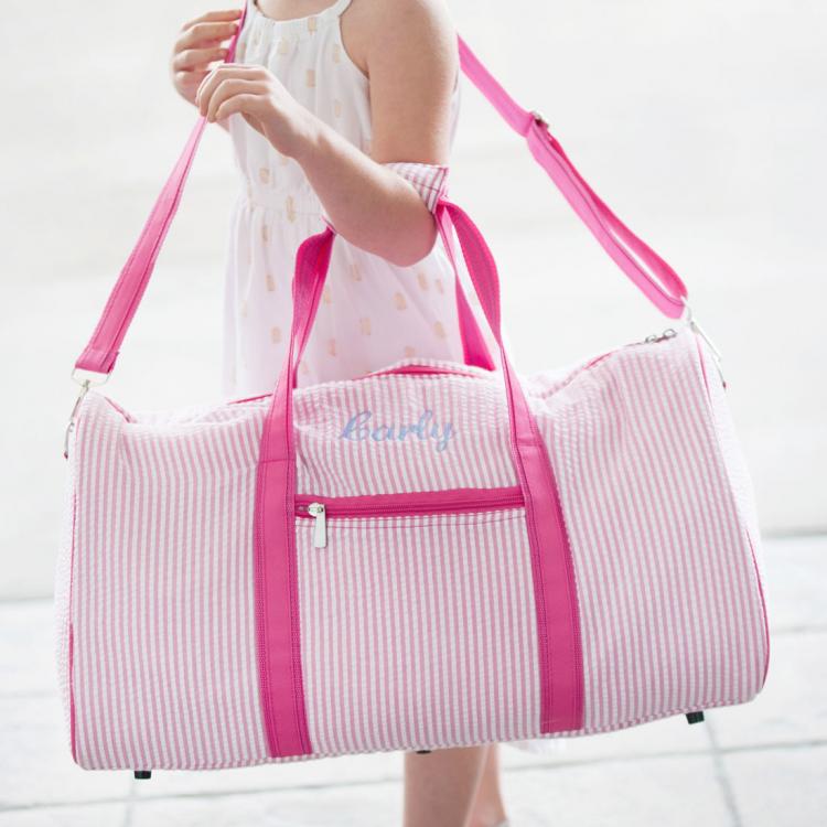 Personalized Pink Seersucker Duffel Bag