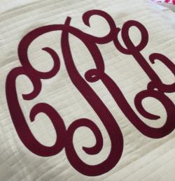Large garnet pendant font custom digitized is sewn out on a padded quilted Euro sham. #beautiful embroidery . 14" Garnet pendant font NULL