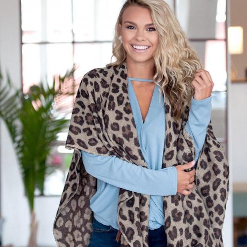 Monogrammed Leopard Print Kennedy Shawl  Apparel & Accessories > Clothing Accessories > Scarves & Shawls