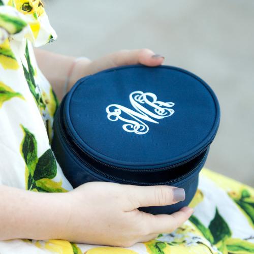Personalized Round Navy Blue Jewelry Case  Health & Beauty > Jewelry Cleaning & Care > Jewelry Holders