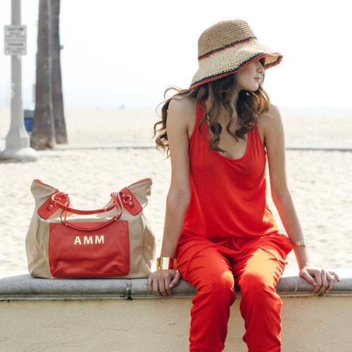 Boulevard Sunday Canvas and Leather Tote Monogrammed  Apparel & Accessories > Handbags > Tote Handbags