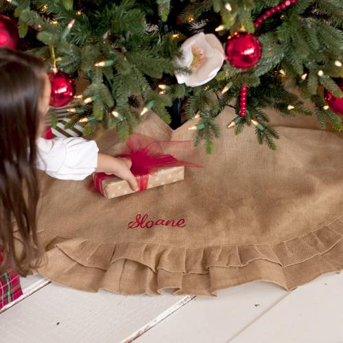 Personalized Burlap Ruffle Tree Skirt  Home & Garden > Decor > Seasonal & Holiday Decorations > Christmas Tree Skirts