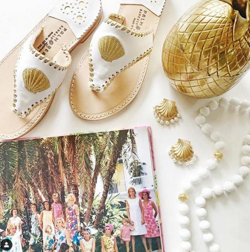 White with Gold Shell Palm Beach Sandals  Apparel & Accessories > Shoes > Sandals > Thongs & Flip-Flops