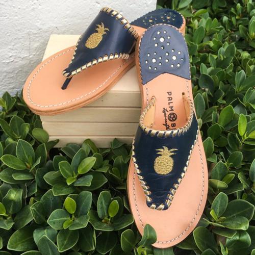 Palm Beach Classic Pineapple Sandals Navy with Gold  Apparel & Accessories > Shoes > Sandals > Thongs & Flip-Flops