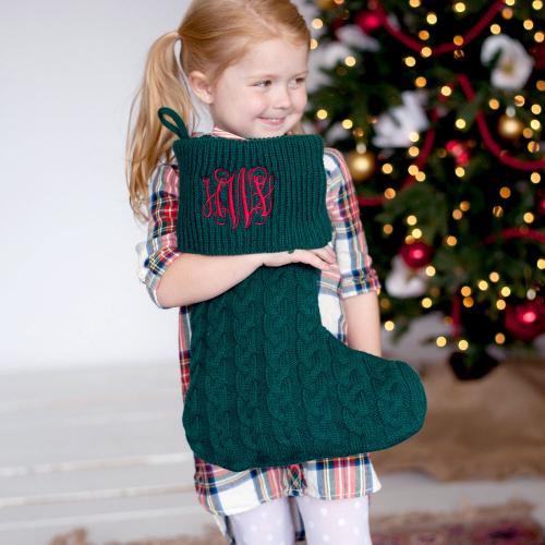 Personalized Hunter Green Cable Knit Stocking  Home & Garden > Decor > Seasonal & Holiday Decorations > Holiday Stockings