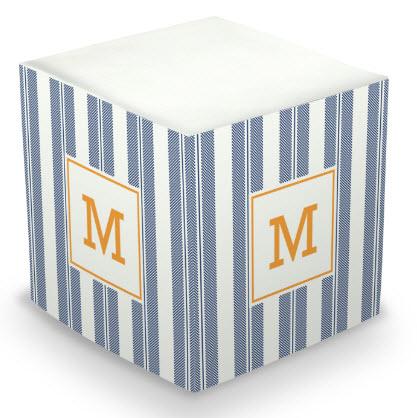 Personalized Vineyard Stripe Navy Memo Cube  Office Supplies > General Supplies > Paper Products > Sticky Notes