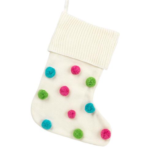 Personalized Bright Pom Pom Knit Stocking  Home & Garden > Decor > Seasonal & Holiday Decorations > Holiday Stockings