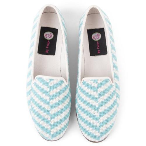 Needlepoint Aqua Herringbone By Paige Ladies Loafers  Apparel & Accessories > Shoes > Loafers