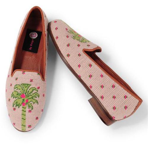 Needlepoint Preppy Palm on Pink By Paige Ladies Loafers  Apparel & Accessories > Shoes > Loafers