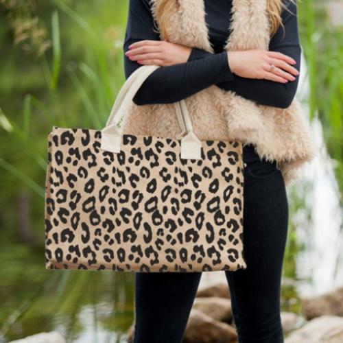 Monogrammed Leopard Burlap Tote Bag  Apparel & Accessories > Handbags > Tote Handbags