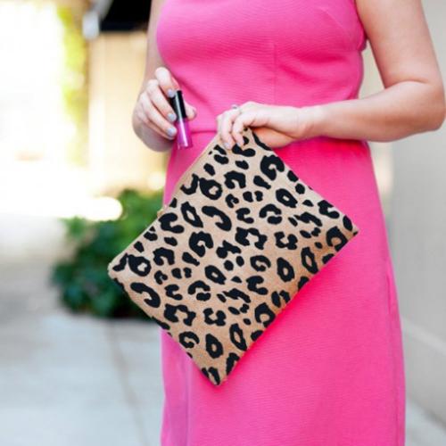 Monogrammed Leopard Burlap Zippered Pouch  Luggage & Bags > Luggage Accessories > Travel Pouches