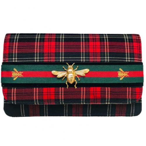 Lisi Lerch Ruby Red Plaid Stripe Bee Clutch Lisi Lerch Ruby Red Plaid Stripe Bee Clutch Apparel & Accessories > Handbags > Clutches & Special Occasion Bags