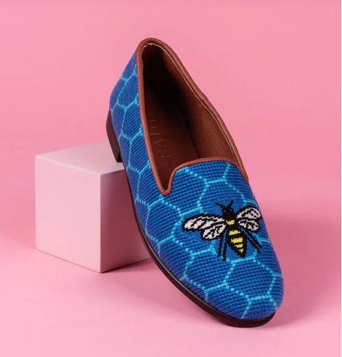 By Paige Ladies Blue Honeycomb Bee Needlepoint Loafers  Apparel & Accessories > Shoes > Loafers