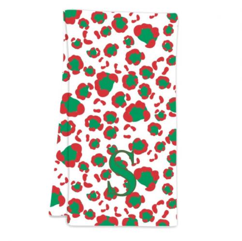 Clairebella Leopard Spots Red and Green Hostess Towel  Home & Garden > Linens & Bedding > Towels > Kitchen Towels