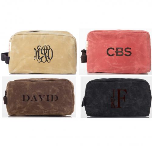Monogrammed Waxed Canvas Travel Kit  Luggage & Bags > Toiletry Bags