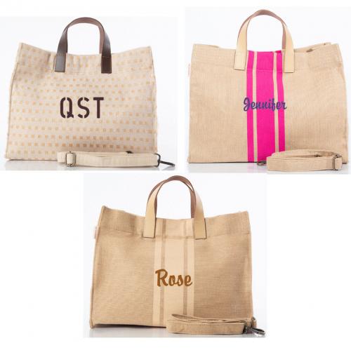 Monogrammed Jute & Leather Satchel  Apparel & Accessories > Handbags > Tote Handbags