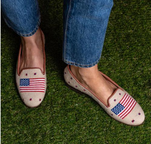 American Flag on Tan Needlepoint Loafers  Apparel & Accessories > Shoes > Loafers