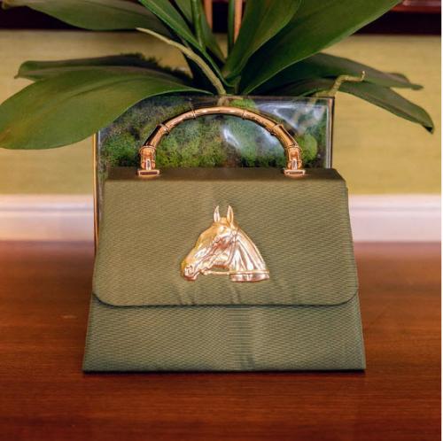 Lisi Lerch Lulu Green Faille Bamboo Handle Bag Lisi Lerch Lulu Green Faille Apparel & Accessories > Handbags > Clutches & Special Occasion Bags