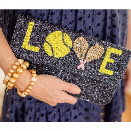 Lisi Lerch Navy Love Rackets Tennis Beaded Clutch Lisi Lerch Navy Love Rackets Tennis Beaded Clutch Apparel & Accessories > Handbags > Clutches & Special Occasion Bags