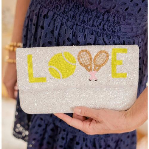 Lisi Lerch White Love Rackets Tennis Beaded Clutch Lisi Lerch White Love Rackets Tennis Beaded Clutch Apparel & Accessories > Handbags > Clutches & Special Occasion Bags