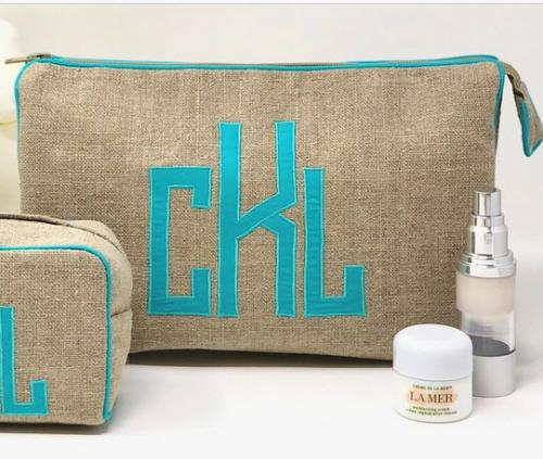 Large Helen in natural textured linen with Ella appliqué in Turquoise Large Helen in natural textured linen with Ella appliqué in Turquoise NULL