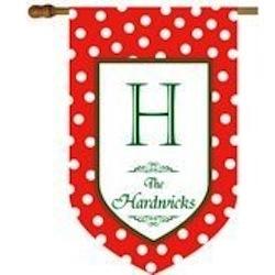 Monogrammed Christmas Flag with Red and White Polka Dots Christmas Red Polka Dot Flag Home & Garden > Decor > Flags & Windsocks
