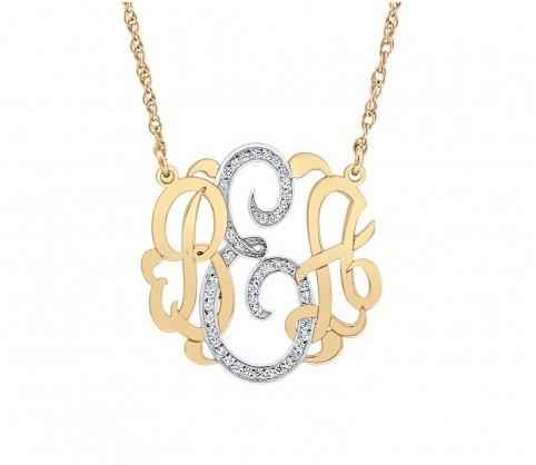 Monogrammed Gold with Diamonds Three Letter Necklace 1"  Apparel & Accessories > Jewelry > Necklaces