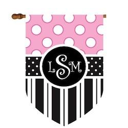 Fun Dots and Stripes Monogram Flag in Black and Pink Fun Dots and Stripes Black and Pink Home & Garden > Decor > Flags & Windsocks