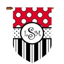Fun Dots and Stripes Monogram Flag in Red, White and Black  Fun Dots and Stripes in Red White and Black Home & Garden > Decor > Flags & Windsocks