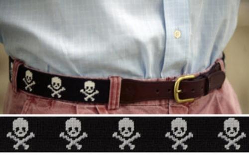 Smathers and Branson Needlepoint Jolly Roger Black Belt - Monogram Option  Apparel & Accessories > Clothing Accessories > Belts