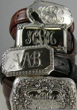 Sterling Silver Belt Buckles are Hand Engraved with beautiful interlocking Monogram Gallery_22 
