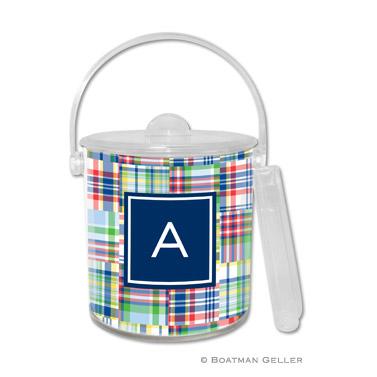Boatman Geller Personalized Ice Bucket in Madras Patch Blue Pattern  Home & Garden > Kitchen & Dining > Food & Beverage Carriers > Wine Buckets & Chillers