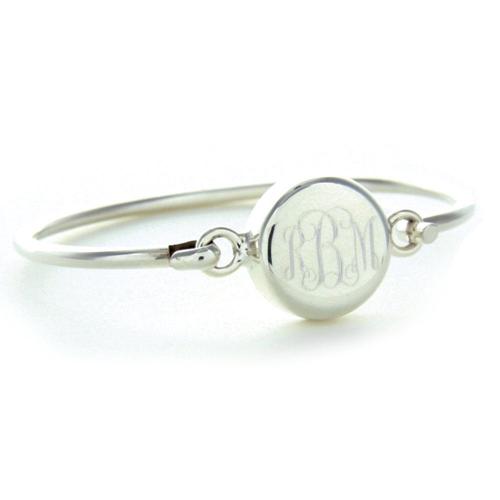 Monogrammed Classic Sterling Silver Round Bangle Bracelet At The Pink Monogram